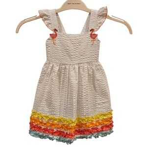 Good Lad White Seersucker Flamingo Ruffle Dress Toddler 3T